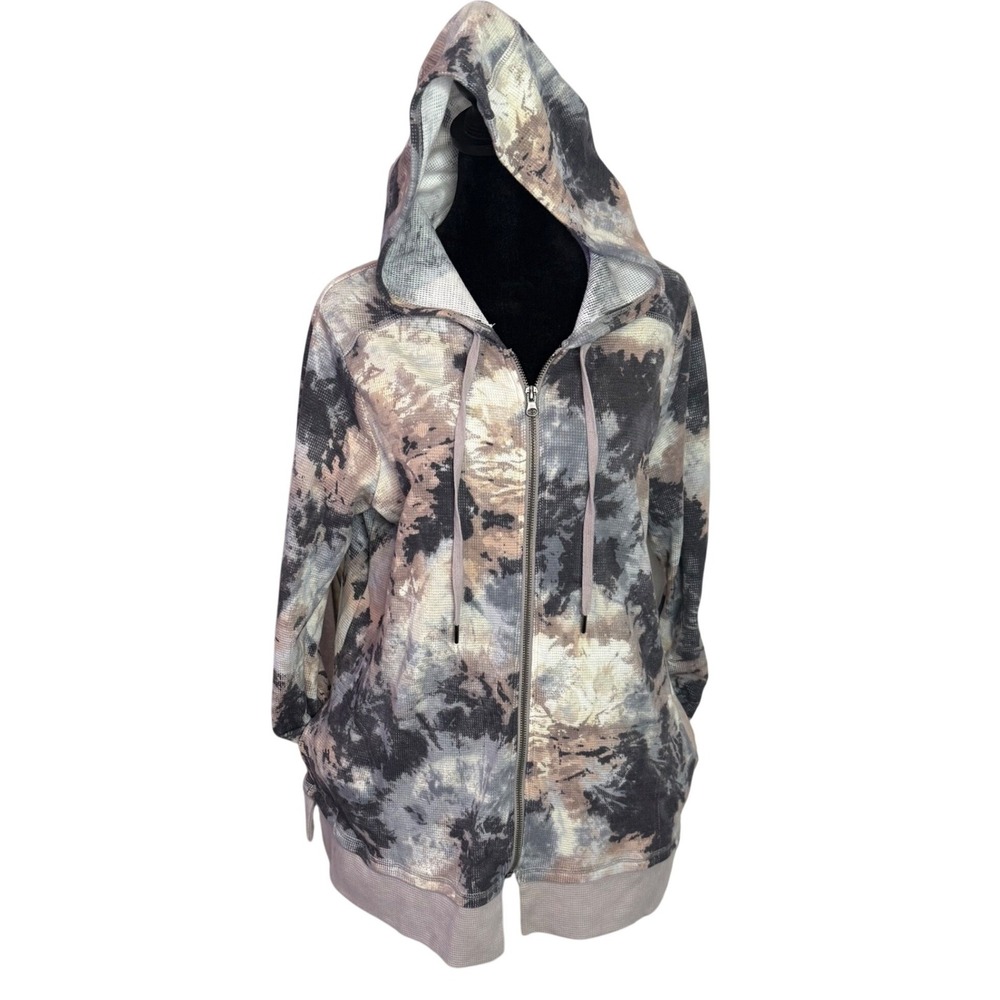LOGO Lounge Lori Goldstein Tie Dye Waffle Knit Zip Hoodie Size M Thermal Starla